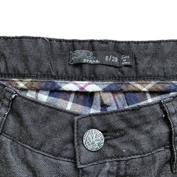 Prana Boyfriend Fit Jeans Mid-Rise Straight Flannel Lined Charcoal Black Denim - Picture 8 of 10